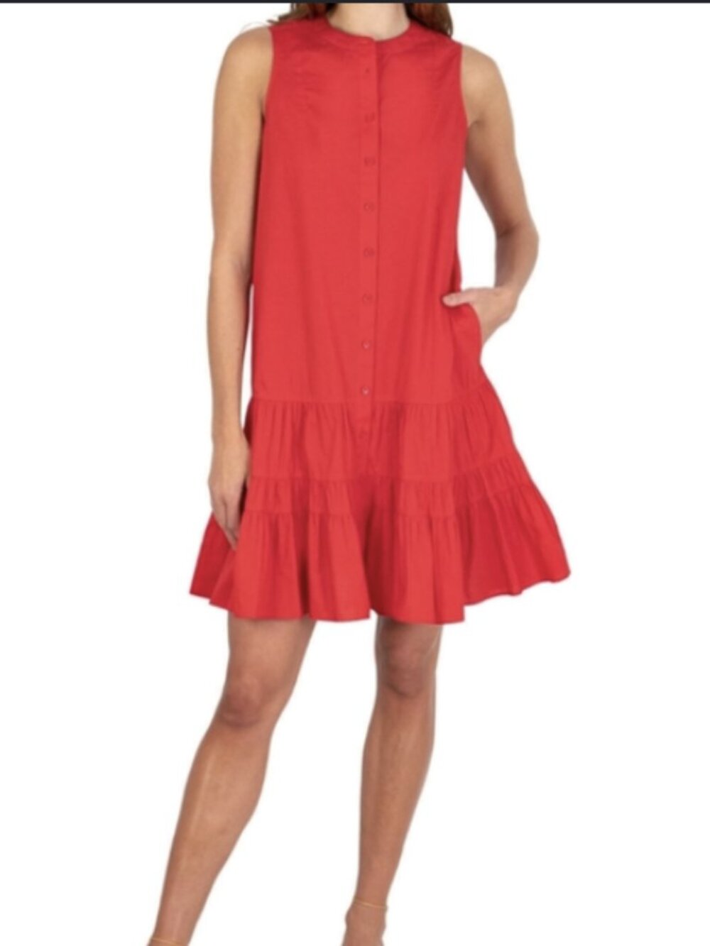 Joie Cayenne Red Button Tiered Dress With Pockets Women's Size Medium